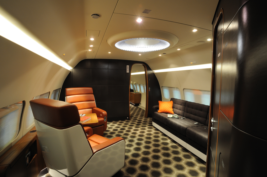 Luxurious jet cabin fullspread view